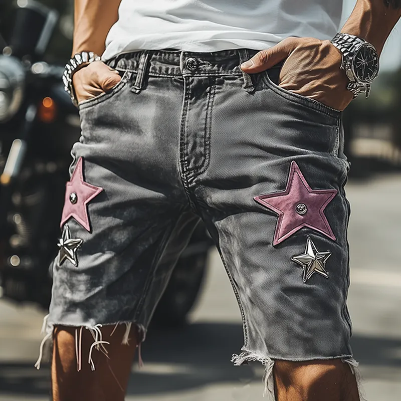 Men's Spring And Summer Fashion Casual Western American Style Western Tough Guy Style Washed Denim Shorts MTA1338F8K sold by Manly product image thumbnail 2