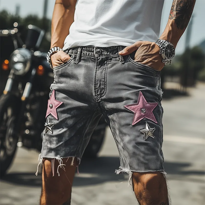 Men's Spring And Summer Fashion Casual Western American Style Western Tough Guy Style Washed Denim Shorts MTA1338F8K sold by Manly product image thumbnail 5