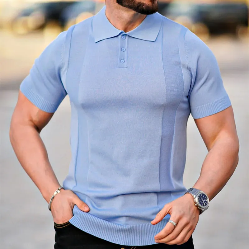 Men's Solid Color Summer Knitted Short-Sleeved Polo Shirt MTA1612F4X sold by Manly product image thumbnail 3