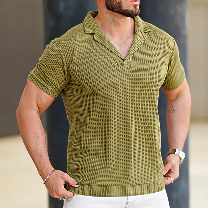 Men's Waffle Fabric Solid Color Short Sleeve POLO Shirt MTA1604F9X sold by Manly product image thumbnail 2