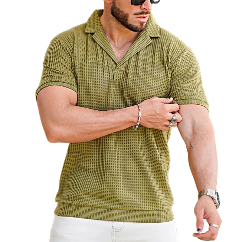 Men's Waffle Fabric Solid Color Short Sleeve POLO Shirt MTA1604F9X sold by Manly product image thumbnail 4