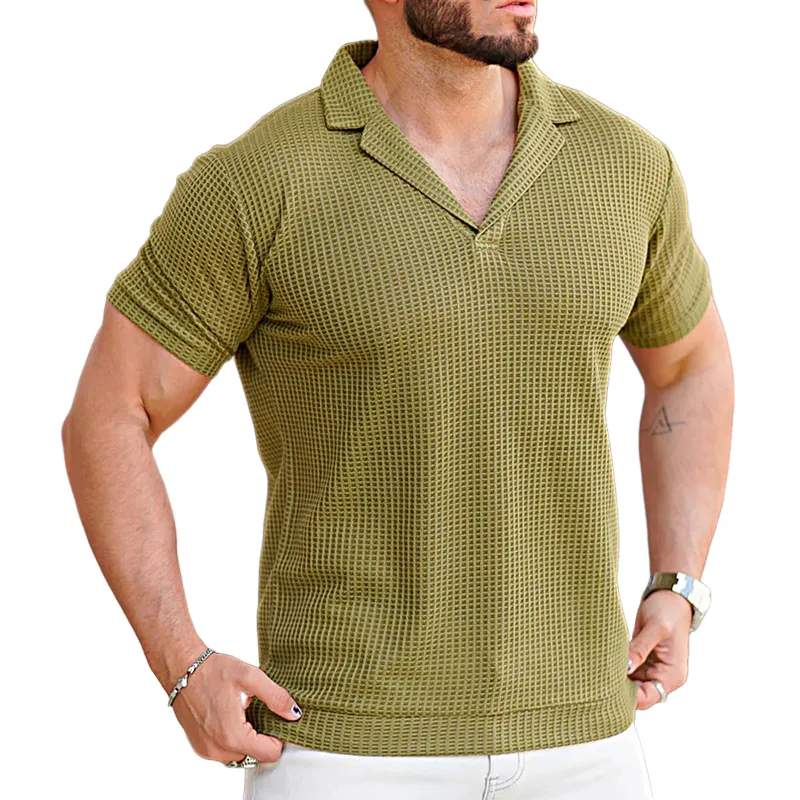 Men's Waffle Fabric Solid Color Short Sleeve POLO Shirt MTA1604F9X sold by Manly