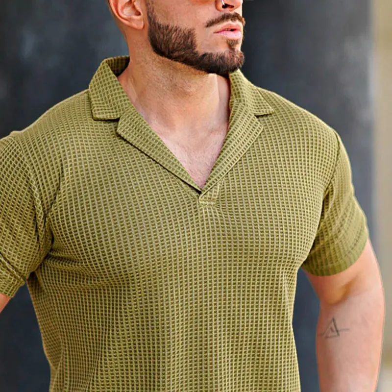 Men's Waffle Fabric Solid Color Short Sleeve POLO Shirt MTA1604F9X sold by Manly product image thumbnail 3