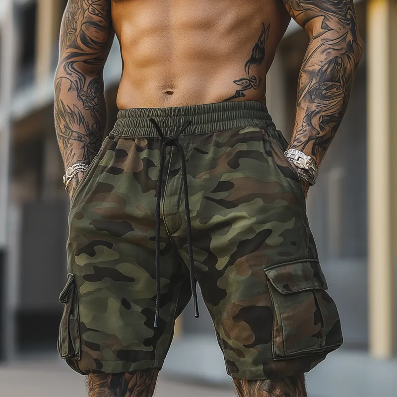 Men's Outdoor Camouflage Print Multi-Pocket Elastic Waist Cargo Shorts MTA1692F2X sold by Manly product image thumbnail 3