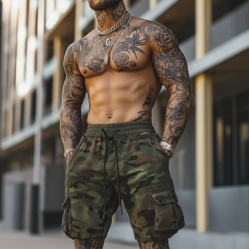 Men's Outdoor Camouflage Print Multi-Pocket Elastic Waist Cargo Shorts MTA1692F2X sold by Manly product image thumbnail 2