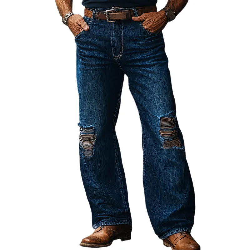 Men's Western Cowboy Style Ripped Baggy Jeans MTA1377F1U sold by Manly