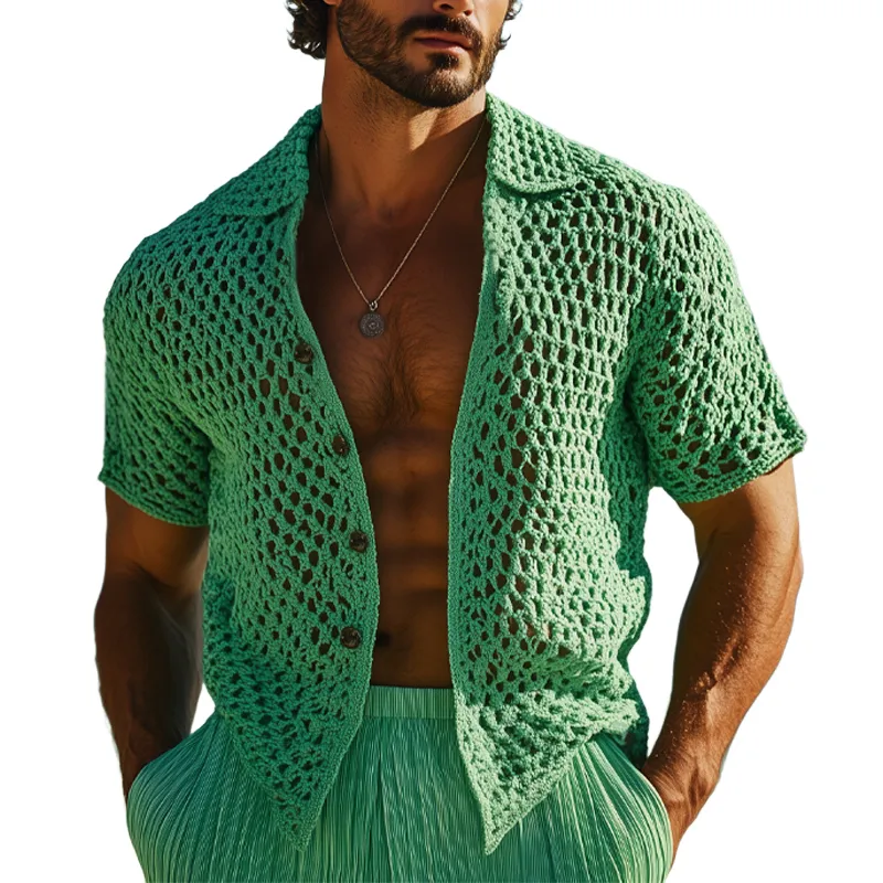 Men's Summer Breathable Knitted Hollow Short-Sleeved Shirt MTA1639F5U sold by Manly