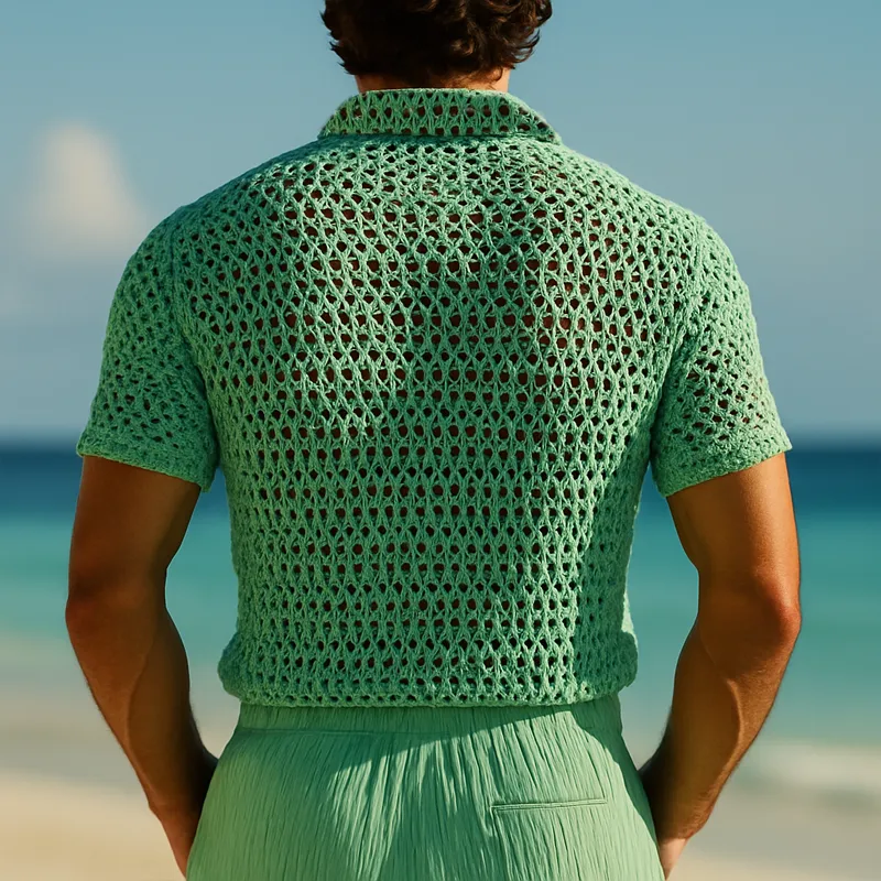 Men's Summer Breathable Knitted Hollow Short-Sleeved Shirt MTA1639F5U sold by Manly product image thumbnail 4