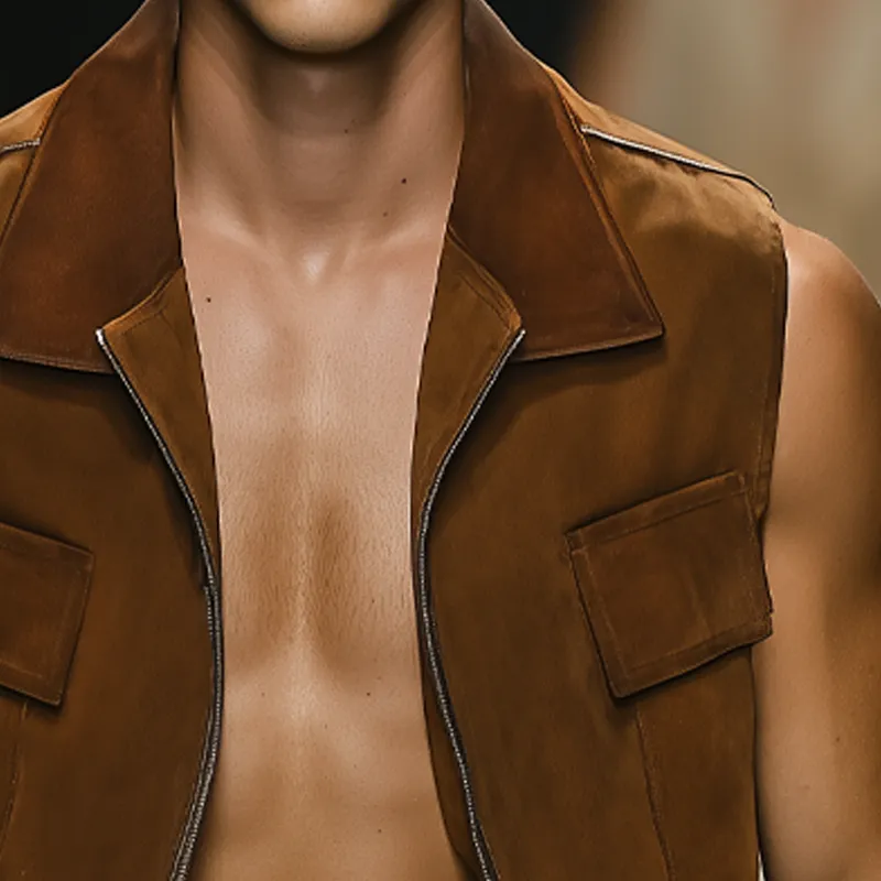 Men's Classic Suede Zip-Up Lapel Vest MTA1665F3U sold by Manly product image thumbnail 4