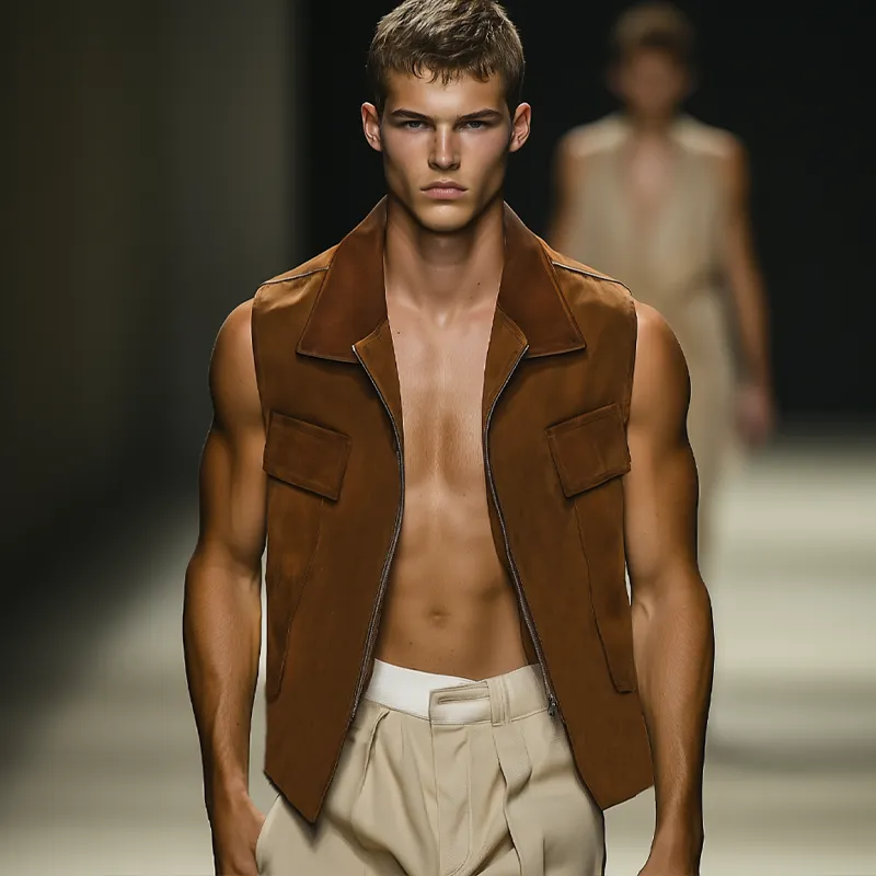 Men's Classic Suede Zip-Up Lapel Vest MTA1665F3U sold by Manly product image thumbnail 3