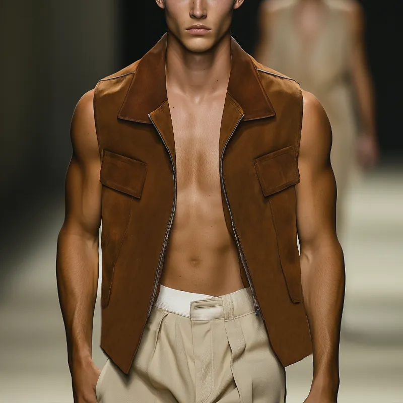 Men's Classic Suede Zip-Up Lapel Vest MTA1665F3U sold by Manly product image thumbnail 2