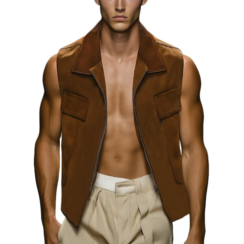 Men's Classic Suede Zip-Up Lapel Vest MTA1665F3U sold by Manly