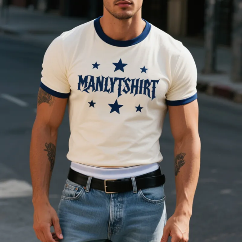 Men's Retro Casual Cotton Printed Star Round Neck Short Sleeve T-Shirt MTA2985E4TO sold by Manly product image thumbnail 2