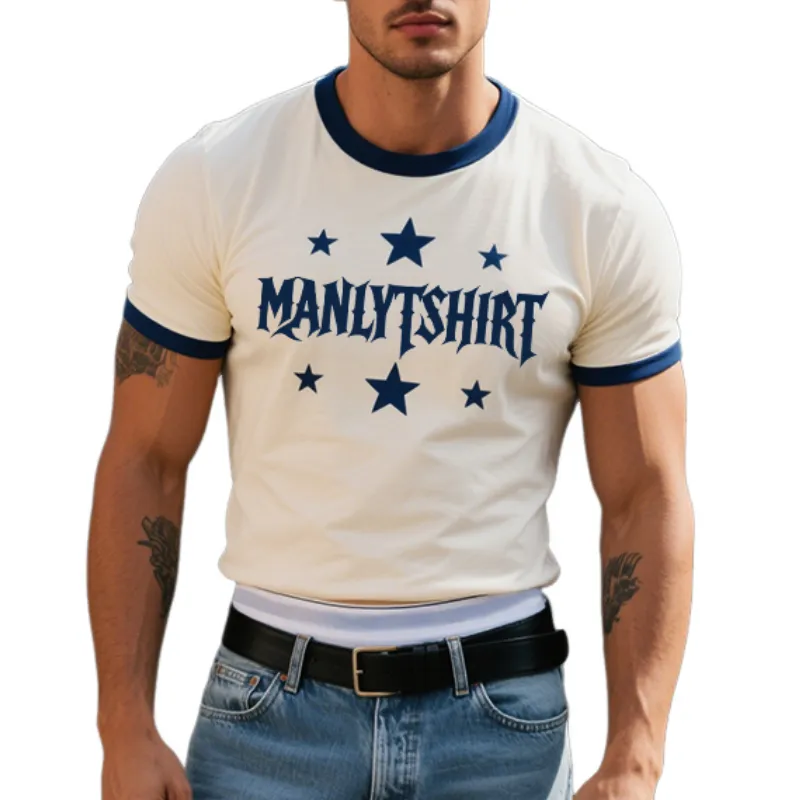 Men's Retro Casual Cotton Printed Star Round Neck Short Sleeve T-Shirt MTA2985E4TO sold by Manly