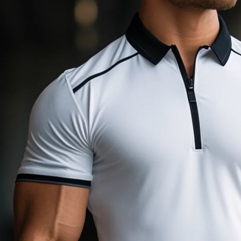 Men's Retro Casual Cotton Lapel Zipper Short Sleeve T-Shirt MTA2795E0TO sold by Manly product image thumbnail 3
