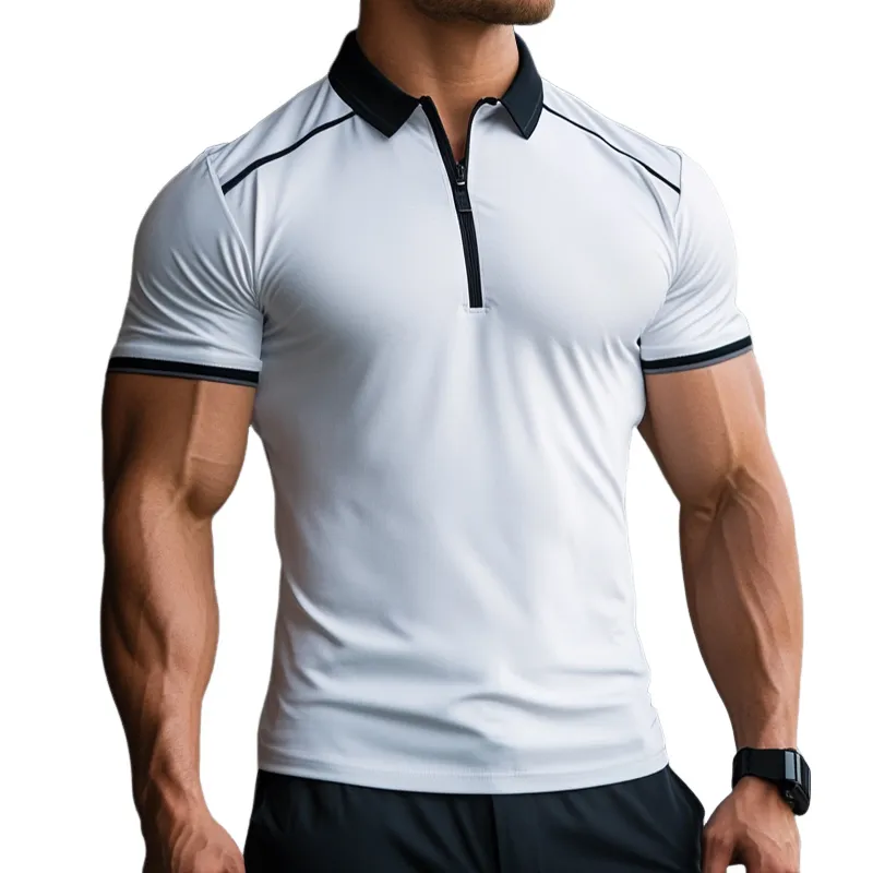 Men's Retro Casual Cotton Lapel Zipper Short Sleeve T-Shirt MTA2795E0TO sold by Manly