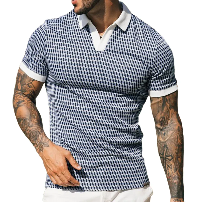 Men's Retro Casual Geometric Print Lapel Short Sleeve Polo Shirt MTA2719E9TO sold by Manly