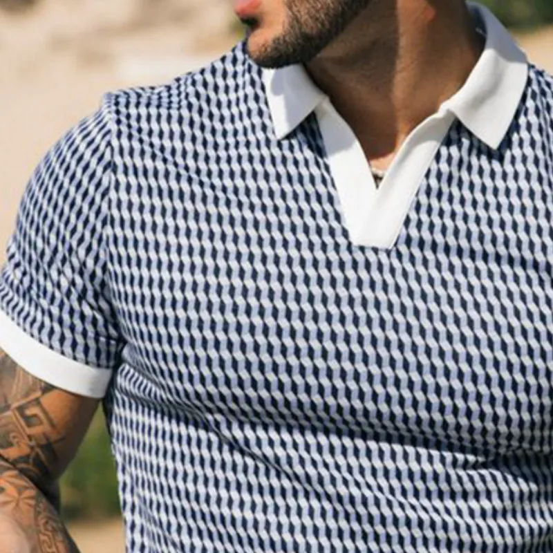 Men's Retro Casual Geometric Print Lapel Short Sleeve Polo Shirt MTA2719E9TO sold by Manly product image thumbnail 3