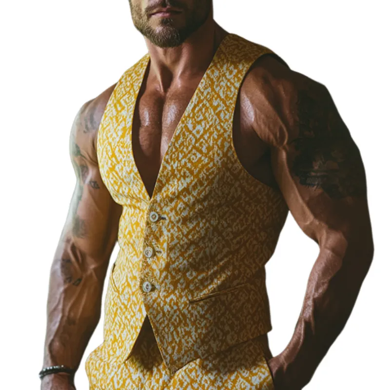 Men's Retro Casual Geometric Print Single Breasted Vest MTA2010E3TO sold by Manly
