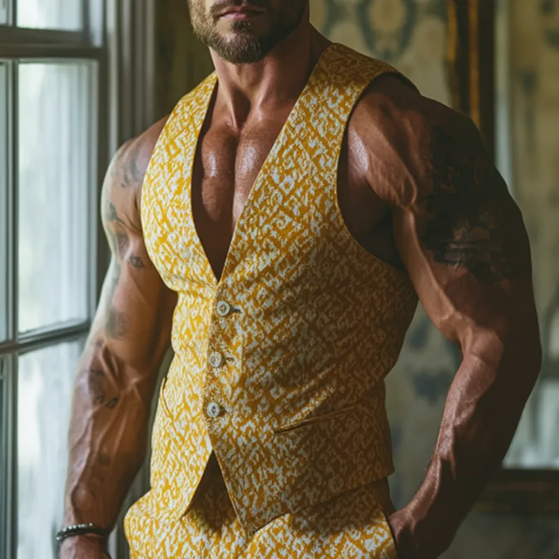 Men's Retro Casual Geometric Print Single Breasted Vest MTA2010E3TO sold by Manly product image thumbnail 3