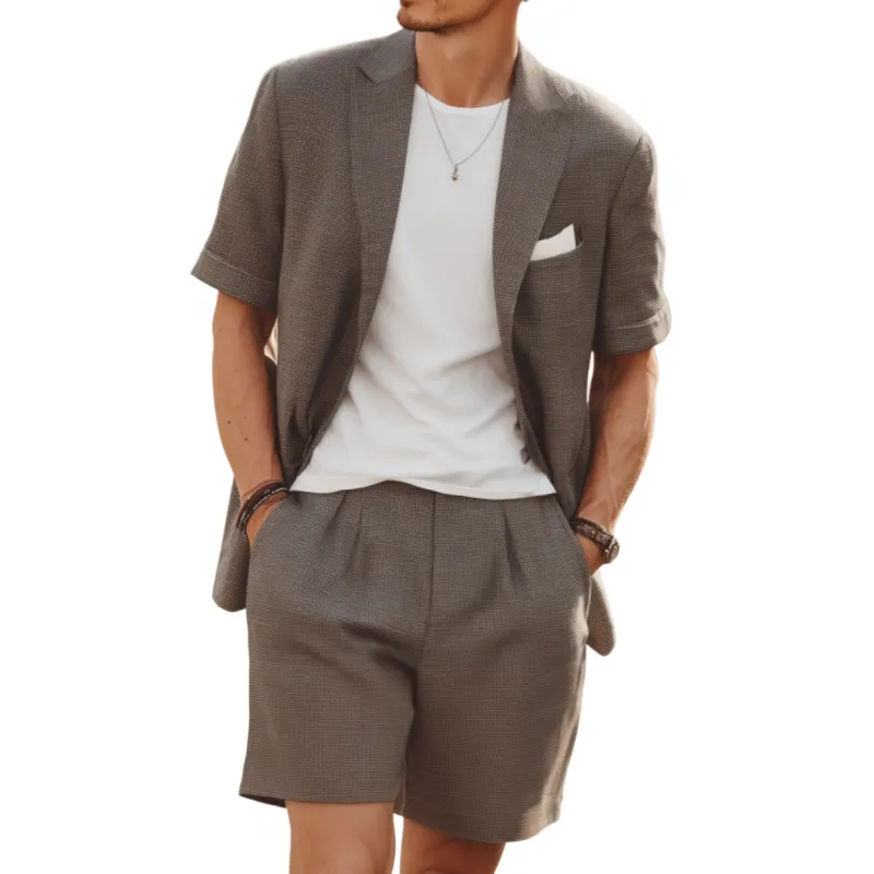 Men's Casual Textured Cotton Blended Notch Lapel Short-sleeved Blazer Suit Shorts Set (T-Shirt Excluded) MTA1841F8M sold by Manly