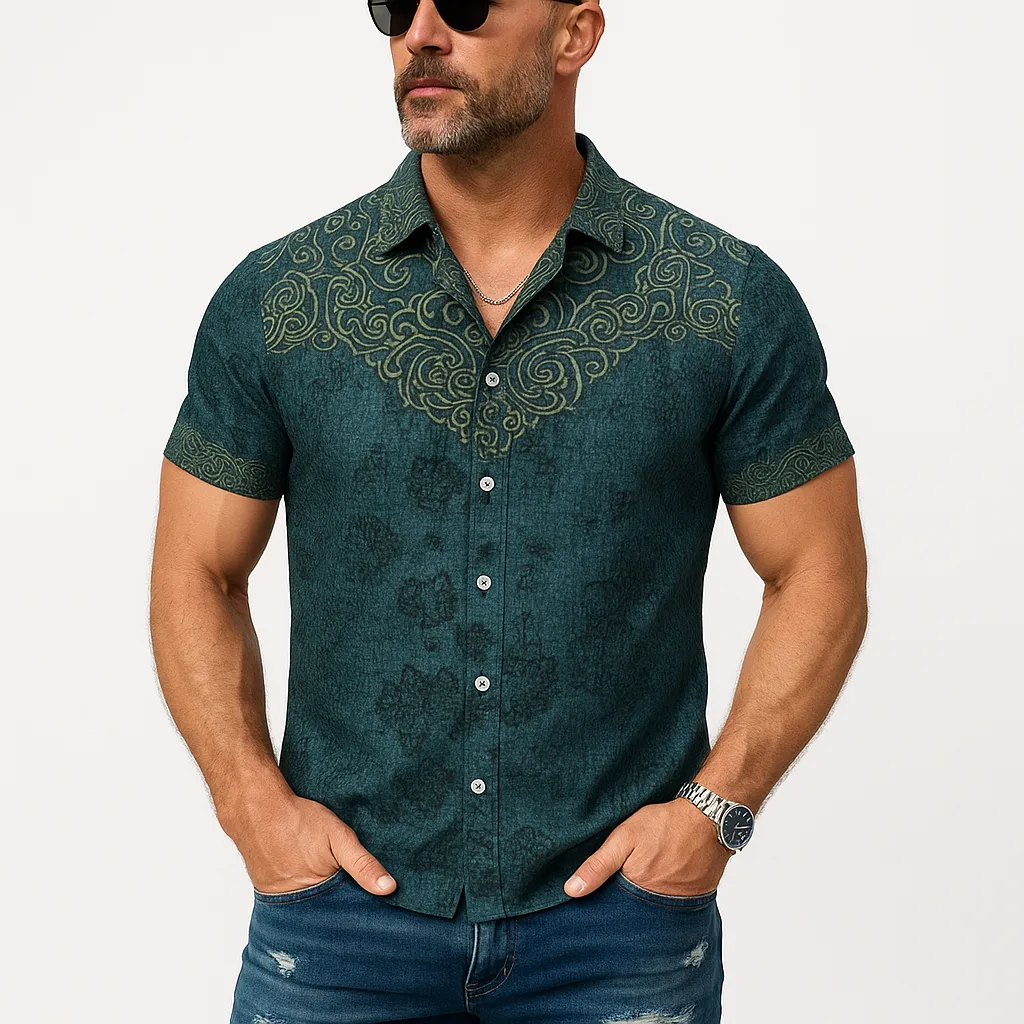 Men's Summer Fashion Exquisite Printed Cotton Short Sleeve Shirt MTA1826F3P sold by Manly product image thumbnail 2