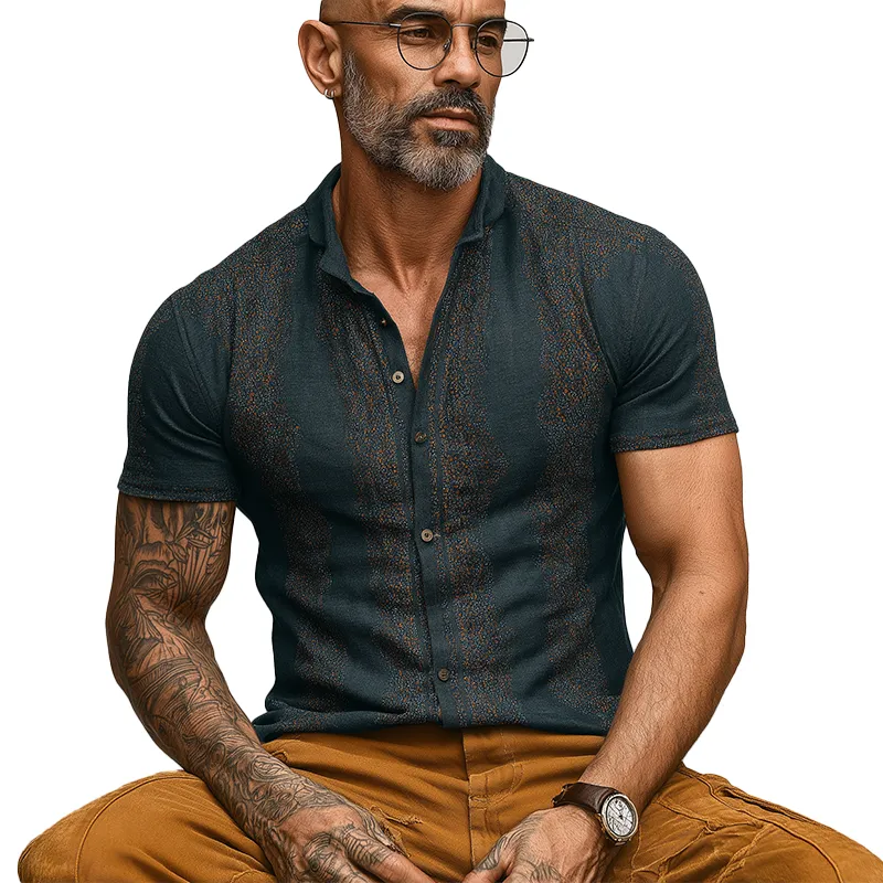 Men's Summer Fashion Elegant Printed Polyester Blended Short Sleeve Shirt MTA1862F0P sold by Manly