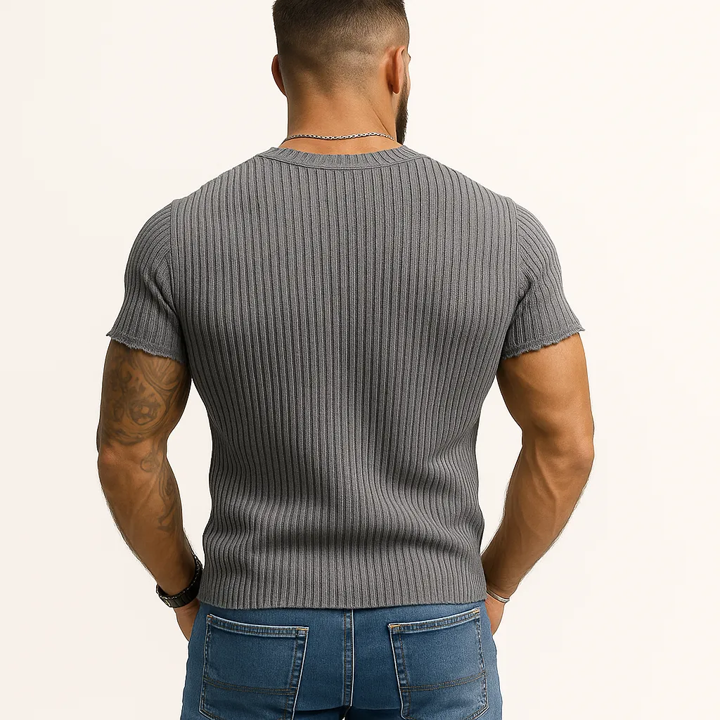 Men's Summer Fashion Elegant Thin Knitted V-neck Short Sleeve T-shirt MTA1865F3P sold by Manly product image thumbnail 3