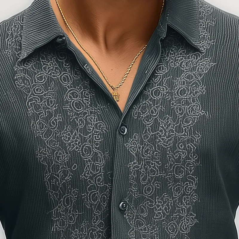 Men's Summer Fashion Embroidery Knitted Striped Short Sleeve Shirt MTA1831F0P sold by Manly product image thumbnail 3