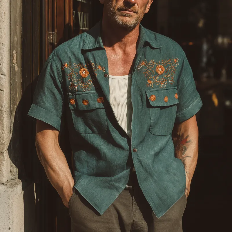 Men's Summer Vintage Embroidered Short Sleeve Shirt MTA1762F5U sold by Manly product image thumbnail 2