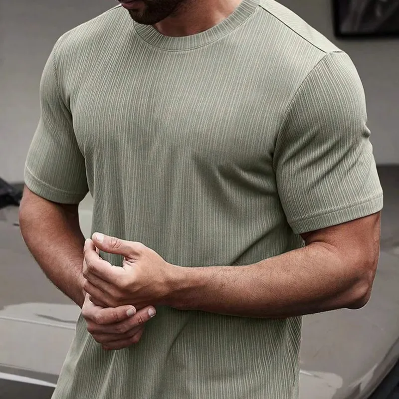 Men's Summer Basic Textured Round Neck Short Sleeve T-Shirt MTA1802F4U sold by Manly product image thumbnail 5