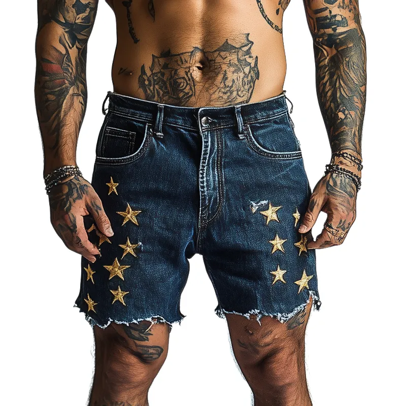Men's Star Embroidered Denim Shorts MTA1723F8X sold by Manly