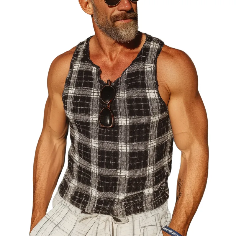 Men's Summer Classic Plaid Slim Tank Top MTA1852F5U sold by Manly