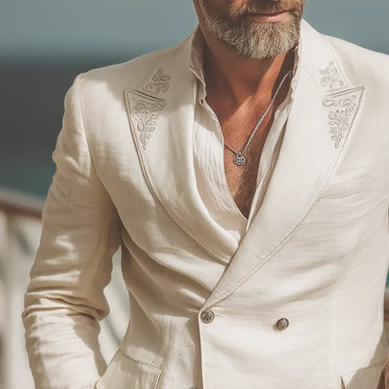 Men's Embroidered Double Breasted Cotton And Linen Blazer MTA1820F2U sold by Manly product image thumbnail 3