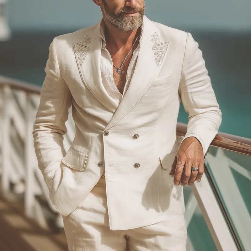 Men's Embroidered Double Breasted Cotton And Linen Blazer MTA1820F2U sold by Manly product image thumbnail 2