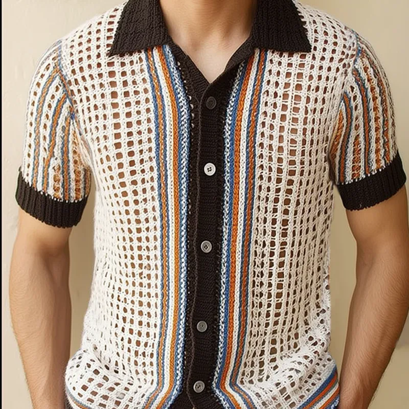 Men's Summer Colorblock Knit Mesh Short Sleeve Shirt MTA1812F6U sold by Manly product image thumbnail 2