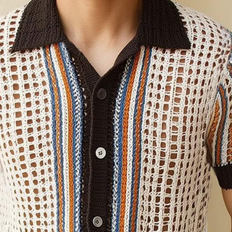 Men's Summer Colorblock Knit Mesh Short Sleeve Shirt MTA1812F6U sold by Manly product image thumbnail 3