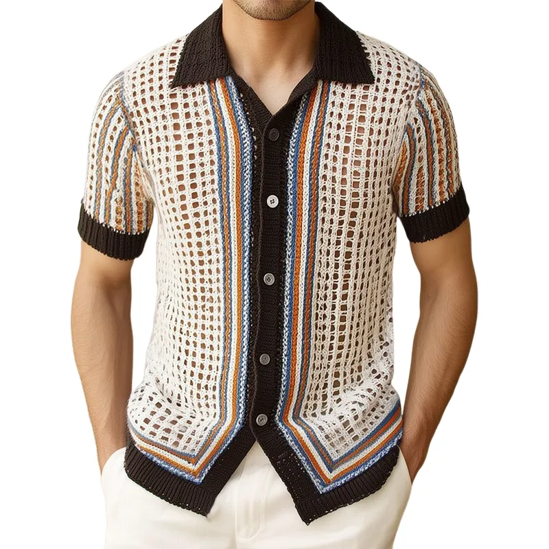 Men's Summer Colorblock Knit Mesh Short Sleeve Shirt MTA1812F6U sold by Manly