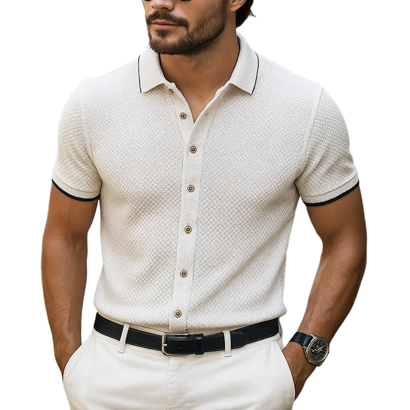 Men's Fashion Pineapple Plaid Lapel Short Sleeve Shirt MTA1783F6Z sold by Manly