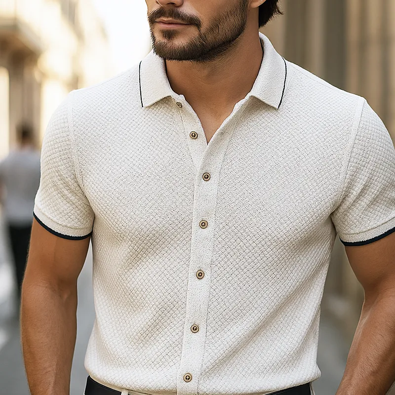 Men's Fashion Pineapple Plaid Lapel Short Sleeve Shirt MTA1783F6Z sold by Manly product image thumbnail 3