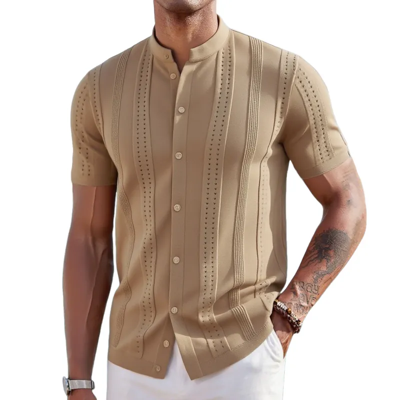 Men's Fashion Solid Stand Collar Short Sleeve Shirt MTA1611F3Z sold by Manly