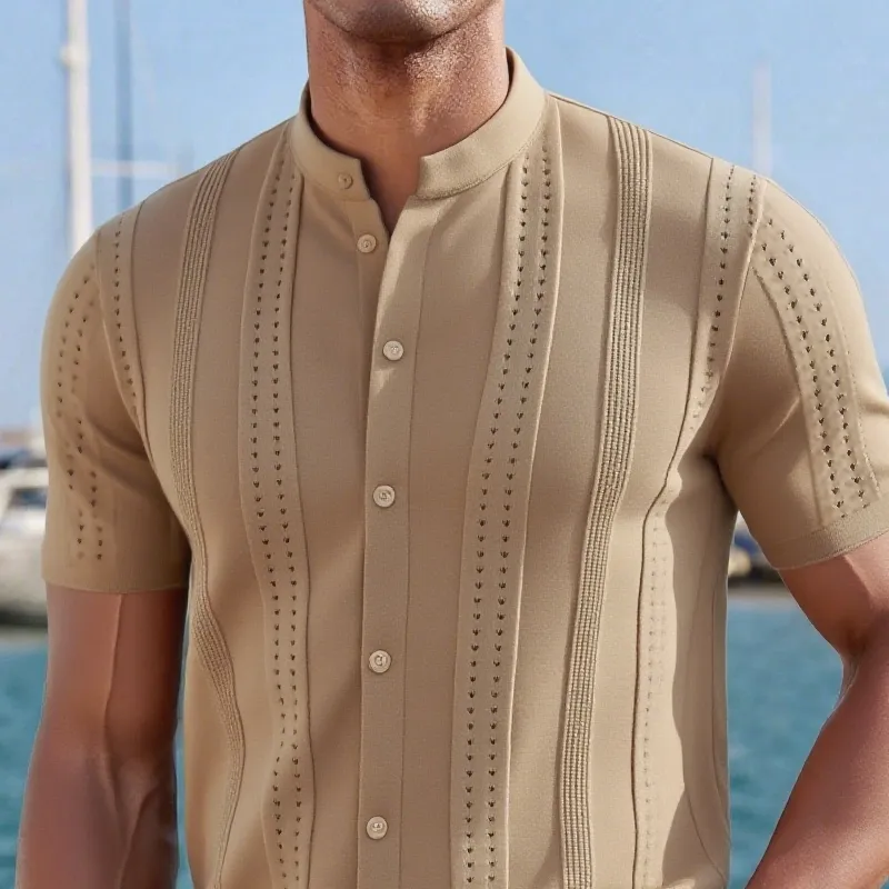 Men's Fashion Solid Stand Collar Short Sleeve Shirt MTA1611F3Z sold by Manly product image thumbnail 3