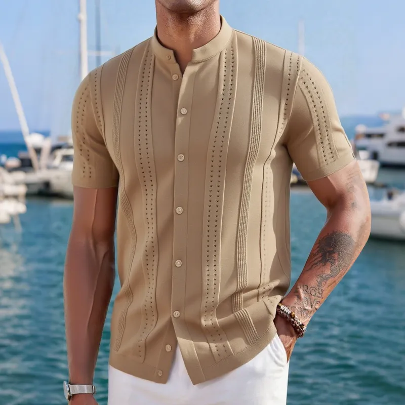 Men's Fashion Solid Stand Collar Short Sleeve Shirt MTA1611F3Z sold by Manly product image thumbnail 2