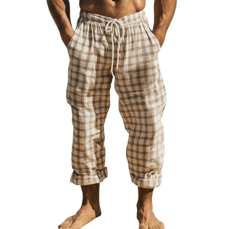 Men's Plaid Loose Drawstring Elastic Waist Casual Pants MTA1707F9Z sold by Manly