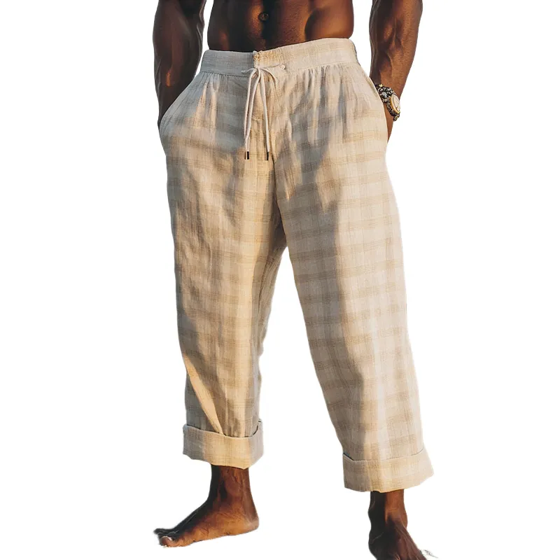 Men's Plaid Loose Drawstring Elastic Waist Casual Pants MTA1703F4Z sold by Manly