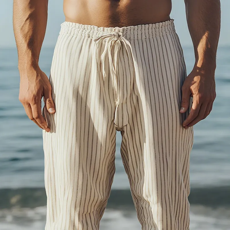 Men's Striped Loose Drawstring Elastic Waist Casual Pants MTA1766F5Z sold by Manly product image thumbnail 3