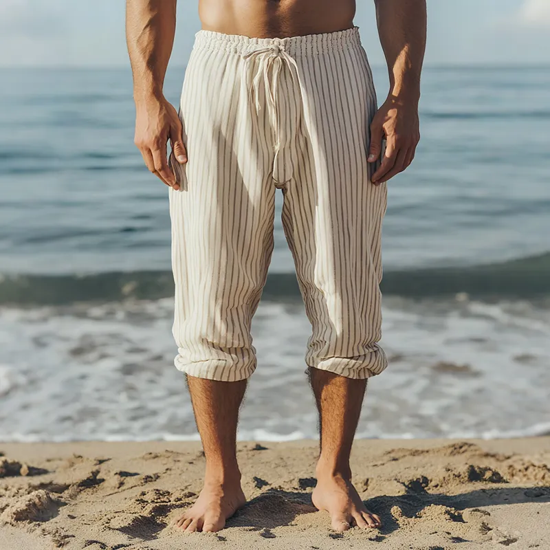 Men's Striped Loose Drawstring Elastic Waist Casual Pants MTA1766F5Z sold by Manly product image thumbnail 2