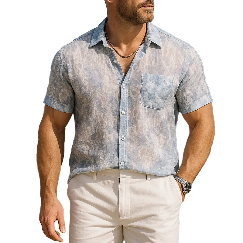 Men's Summer Fashion Light Tulle Printed Short Sleeve Shirt MTA1780F0P sold by Manly
