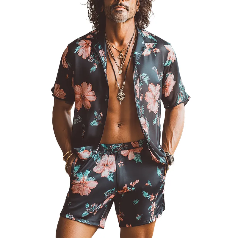 Men's Summer Fashion Floral Print Imitation Silk Short Sleeve Shirt Shorts Set MTA1741F2P sold by Manly