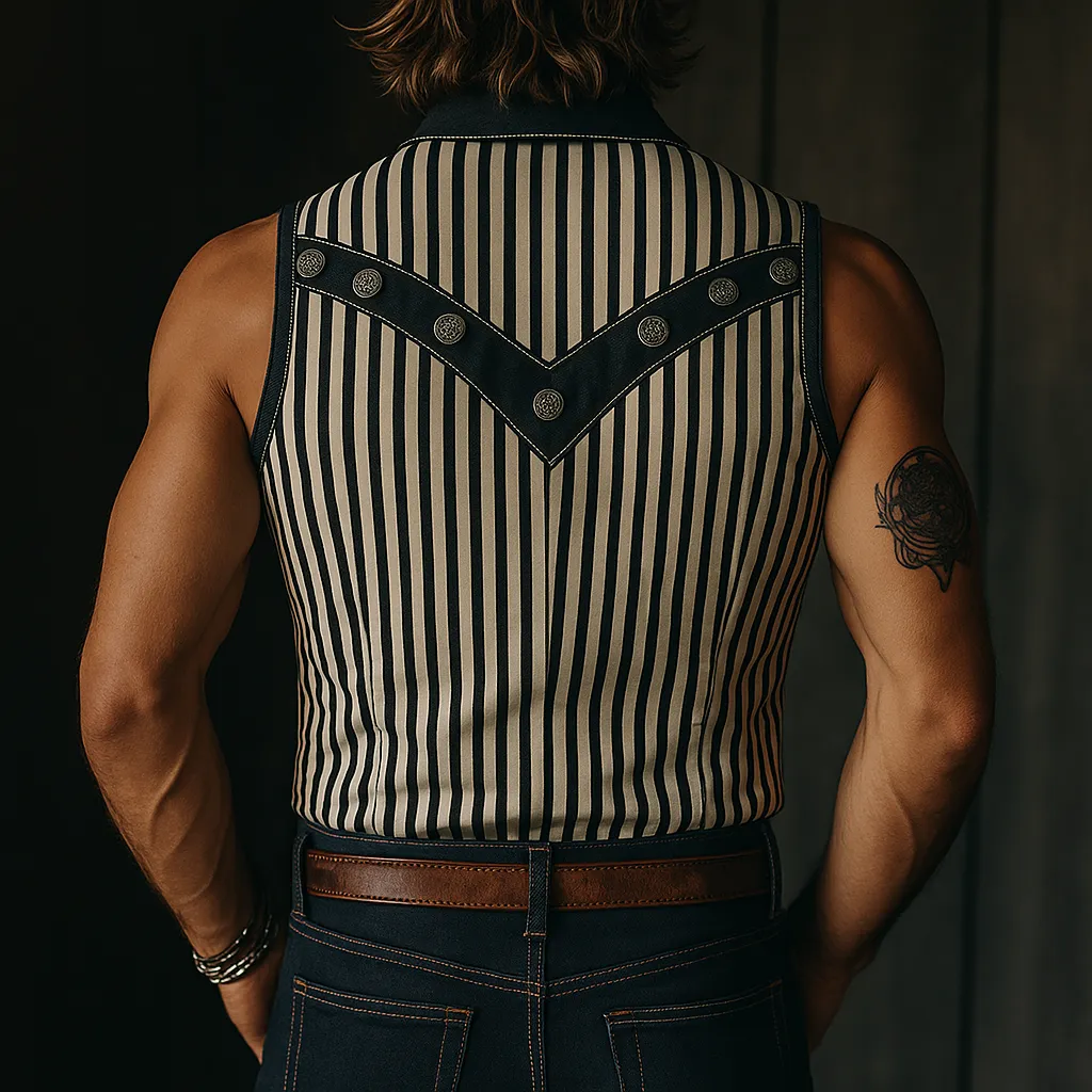 Men's Summer Fashion Classic Striped Print Sleeveless Shirt MTA1714F9P sold by Manly product image thumbnail 3